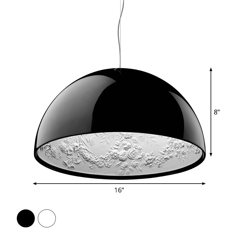 Hemispherical Resin Pendant Light 16’/23’ – Single Living Room Lamp In Black/White With