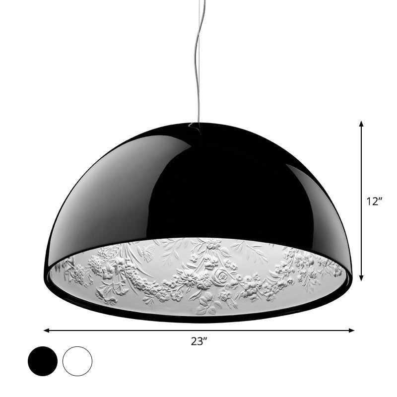Hemispherical Resin Pendant Light 16’/23’ – Single Living Room Lamp In Black/White With