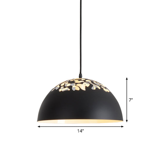 Nordic Dome Ceiling Pendant Light - 14’/16’ Wide 1-Light Iron Lamp With Hollowed Top Black/White