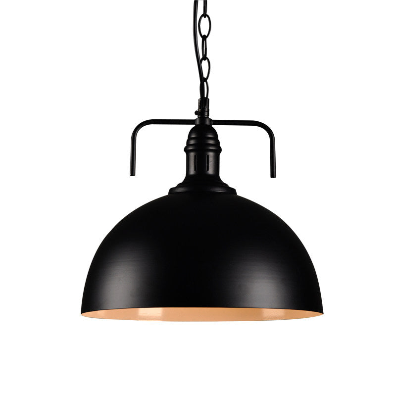 Hemisphere Porch Hanging Light - Rural Metallic Suspension Pendant With Black Finish & 1 Bulb