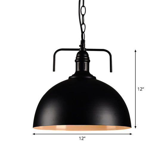 Hemisphere Porch Hanging Light - Rural Metallic Suspension Pendant With Black Finish & 1 Bulb