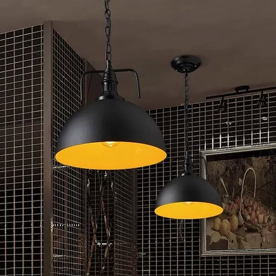 Dome Iron Pendant Ceiling Light In Black For Restaurants - Industrial Single-Bulb With Vent