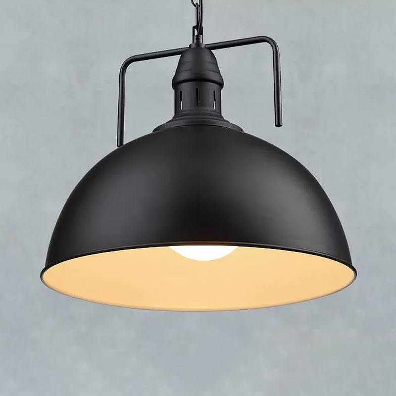 Dome Iron Pendant Ceiling Light In Black For Restaurants - Industrial Single-Bulb With Vent