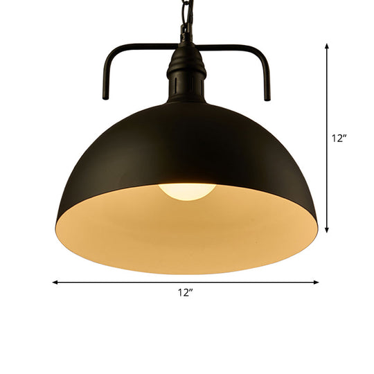 Dome Iron Pendant Ceiling Light In Black For Restaurants - Industrial Single-Bulb With Vent