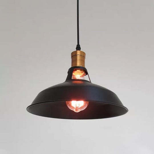 Farmhouse Iron Pendant Light - 1-Light Black/White Hanging Lamp For Barn Shade Living Room