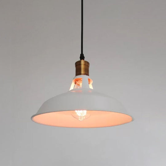 Farmhouse Iron Pendant Light - 1-Light Black/White Hanging Lamp For Barn Shade Living Room