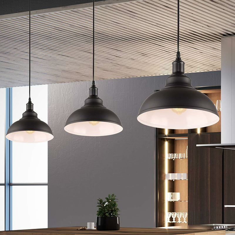 Industrial Metal Black Hanging Light Fixture Bowl Pendant Lamp Ceiling With Plug-In Cord