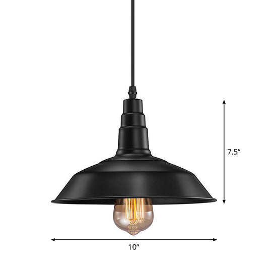 Country Style Black Barn Pendant Ceiling Light With Metal Finish - Kitchen Plug-In Pendulum (1 Bulb)