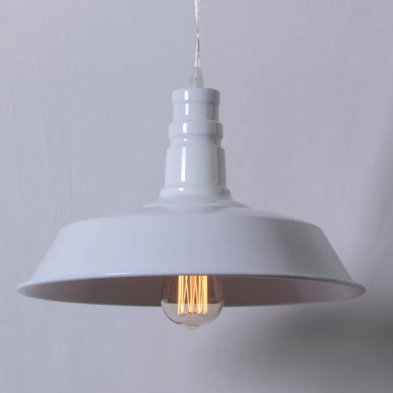 Industrial Barn Shade Pendant Lamp With Rolled-Trim Head - Red/Yellow/White Finish
