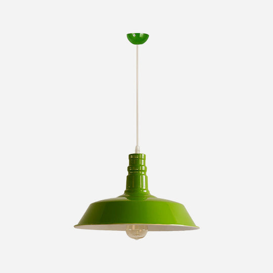 Industrial Barn Shade Pendant Lamp With Rolled-Trim Head - Red/Yellow/White Finish