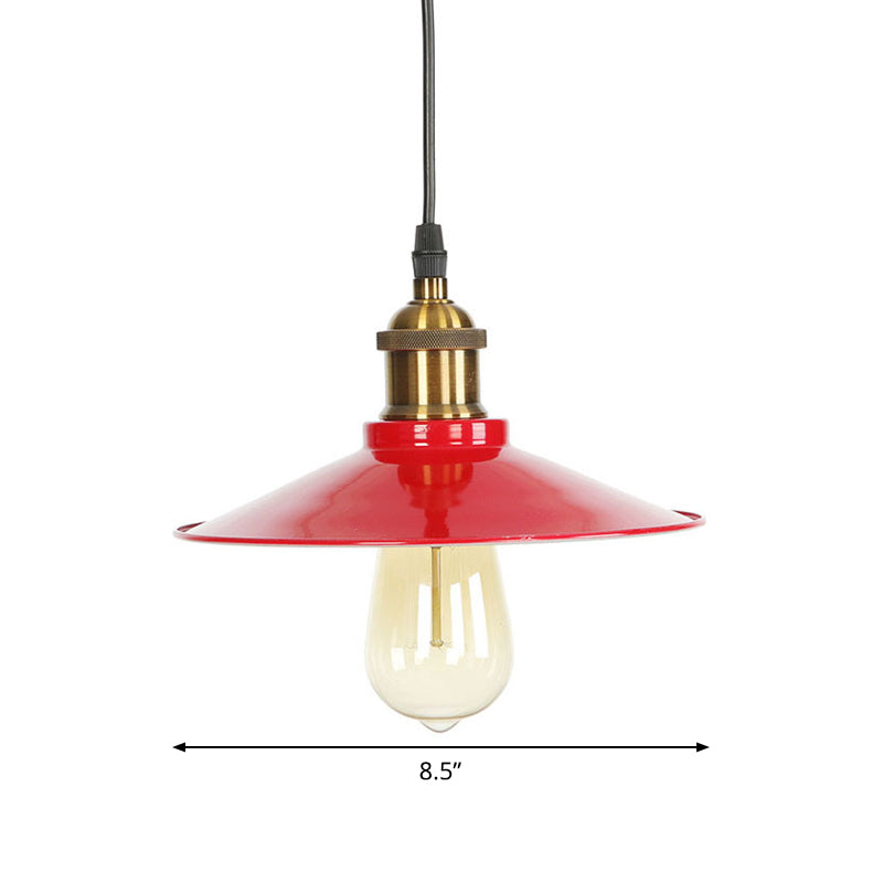 Red Iron Saucer Shade Pendant Light Kit - Loft Style Hanging Ceiling For Living Room 8.5’/10’/14’ W