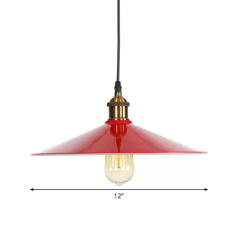 Red Iron Saucer Shade Pendant Light Kit - Loft Style Hanging Ceiling For Living Room 8.5’/10’/14’ W