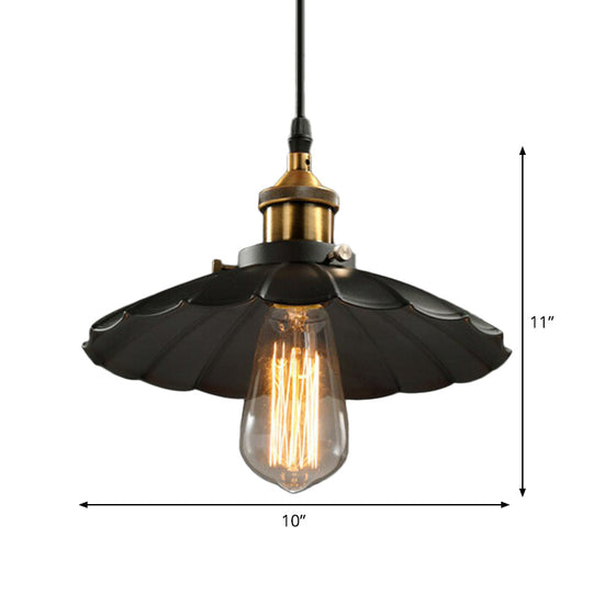 Industrial Black Floral Shade Beer Bar Pendant Lamp Metallic 1 Head 10’ Width