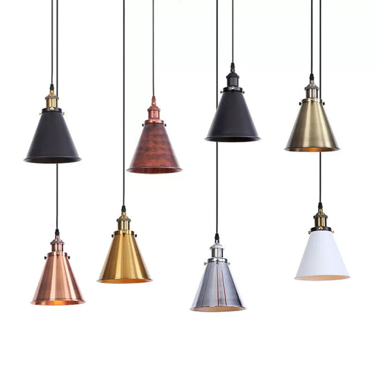 Industrial Horn Shaped Pendant Light In Rust/Copper/Brass - 1-Light Bedside Fixture