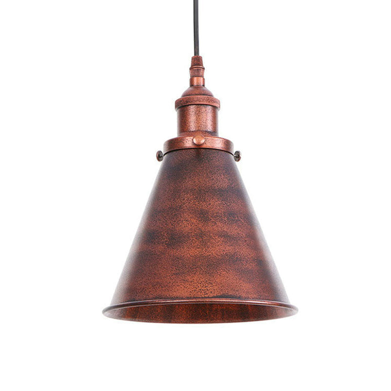Industrial Horn Shaped Pendant Light In Rust/Copper/Brass - 1-Light Bedside Fixture