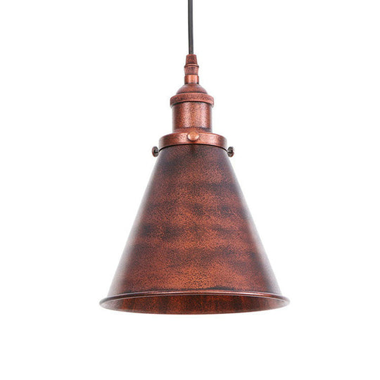 Industrial Horn Shaped Pendant Light In Rust/Copper/Brass - 1-Light Bedside Fixture