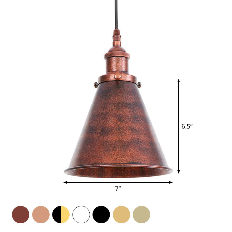 Industrial Horn Shaped Pendant Light In Rust/Copper/Brass - 1-Light Bedside Fixture