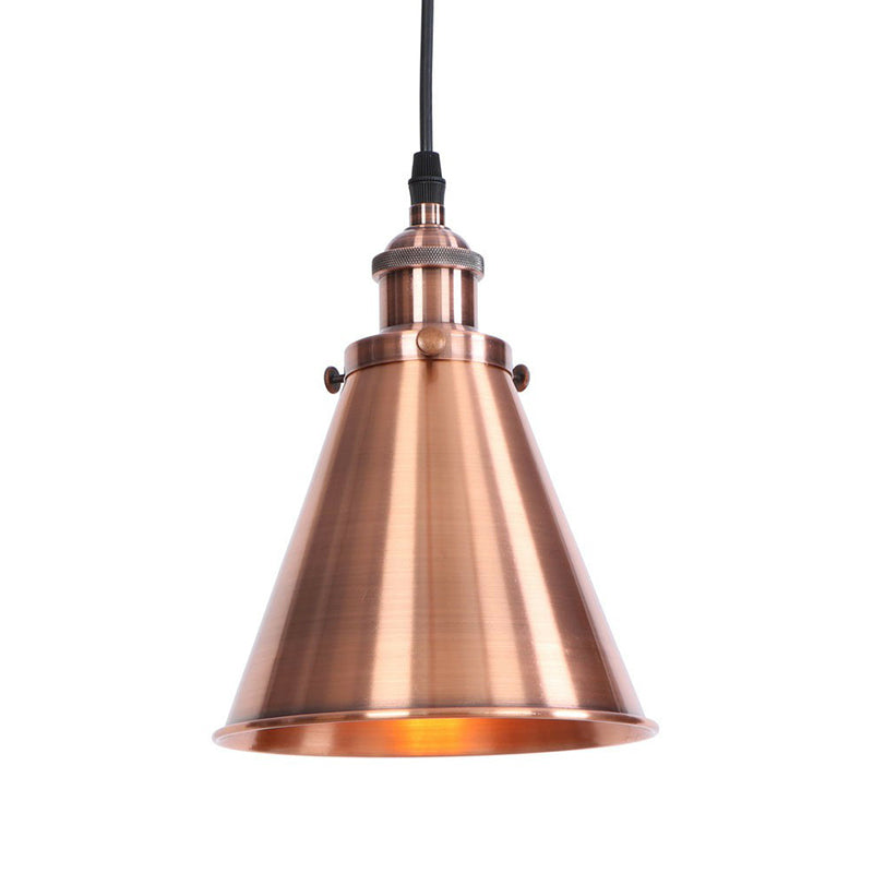 Industrial Rust/Copper/Brass Horn Pendant Light - 1-Light Bedside Pendulum Lighting
