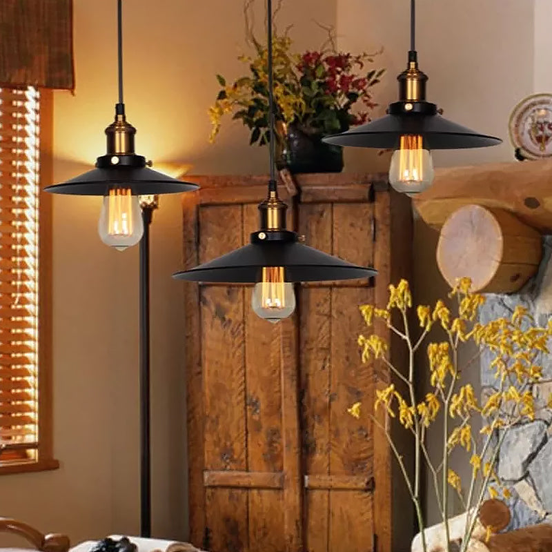 Factory Flying Saucer Ceiling Pendant Hanging Lamp - 8.5’/12’ Wide Single-Bulb Metal Black