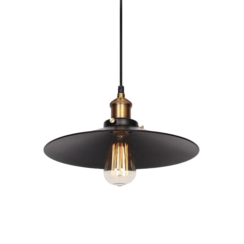 Factory Flying Saucer Ceiling Pendant Hanging Lamp - 8.5’/12’ Wide Single-Bulb Metal Black