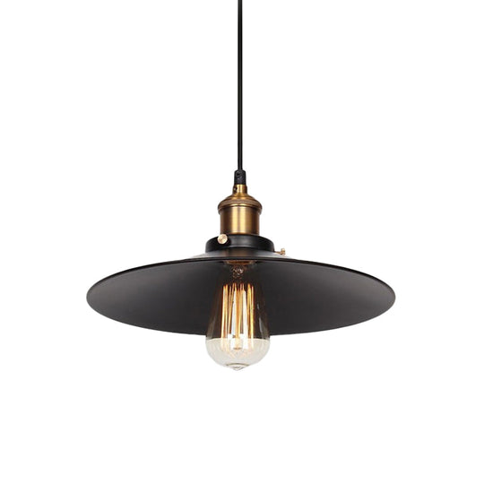 Factory Flying Saucer Ceiling Pendant Hanging Lamp - 8.5’/12’ Wide Single-Bulb Metal Black