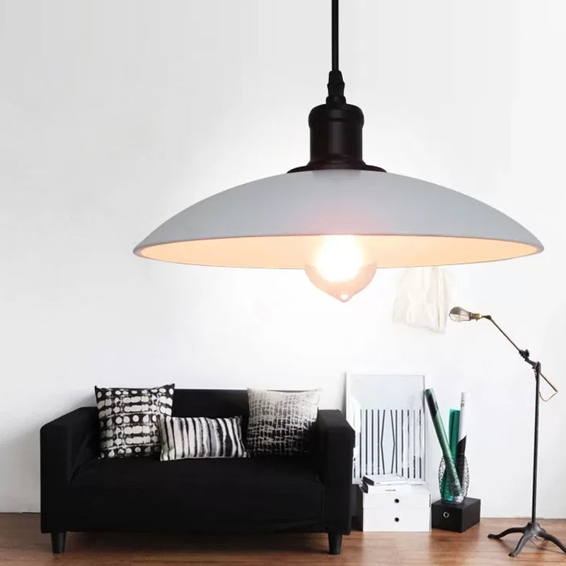 Vintage Metallic Bowl Pendant Light In Black/White For Living Room Ceiling White