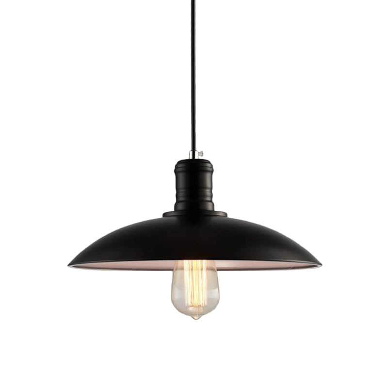 Vintage Metallic Bowl Pendant Light In Black/White For Living Room Ceiling Black