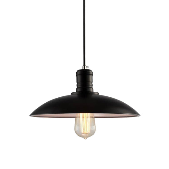 Vintage Metallic Bowl Pendant Light In Black/White For Living Room Ceiling Black