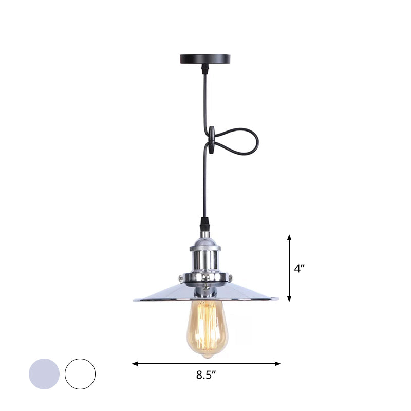 Flared Hanging Light Fixture - 1 Head Iron Ceiling Lamp In White/Chrome Warehouse Design