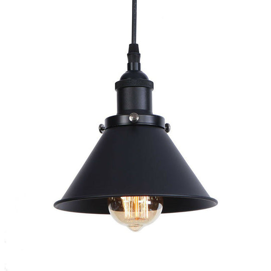 Industrial Single-Bulb Cone Pendant Light In Black/Copper/Rust With Rolled Trim And Cord Grip Black