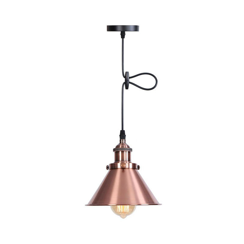 Industrial Cone Pendant Light In Black/Copper/Rust With Cord Grip - Single-Bulb Kitchen Bar Lighting