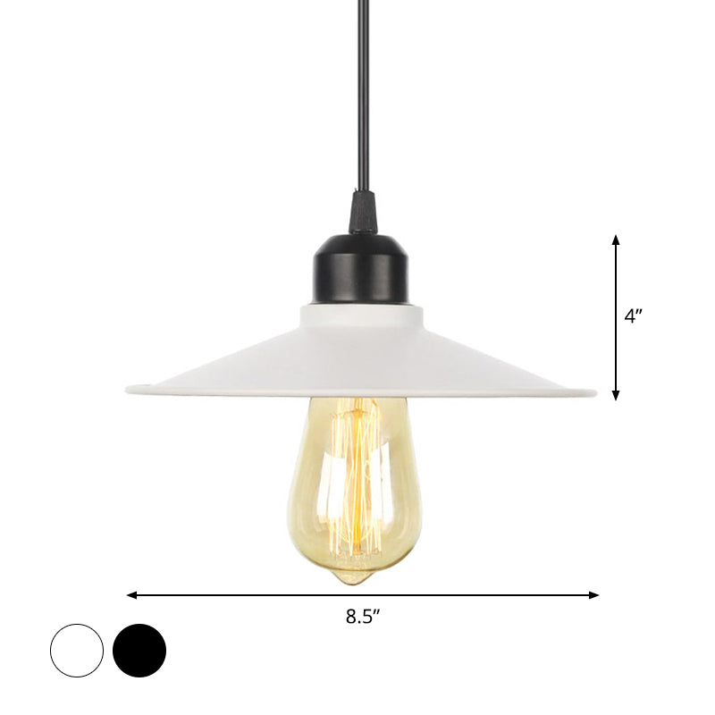 Rustic Ceiling Lamp With Flared Iron Shade For Living Room - Black/White Pendant Light Kit