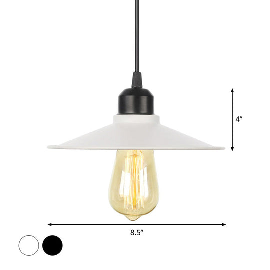 Rustic Ceiling Lamp With Flared Iron Shade For Living Room - Black/White Pendant Light Kit