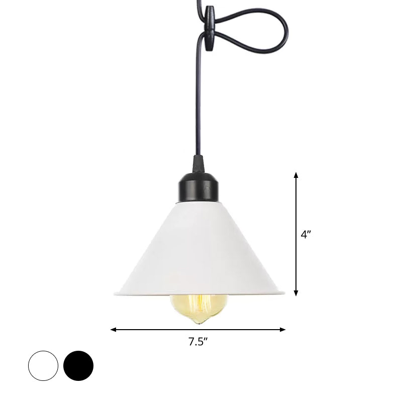 Rustic Ceiling Lamp With Flared Iron Shade For Living Room - Black/White Pendant Light Kit