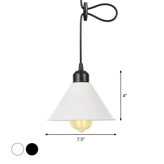 Rustic Ceiling Lamp With Flared Iron Shade For Living Room - Black/White Pendant Light Kit
