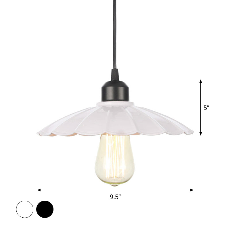 Rustic Ceiling Lamp With Flared Iron Shade For Living Room - Black/White Pendant Light Kit