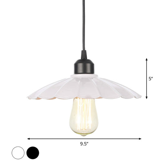 Rustic Ceiling Lamp With Flared Iron Shade For Living Room - Black/White Pendant Light Kit