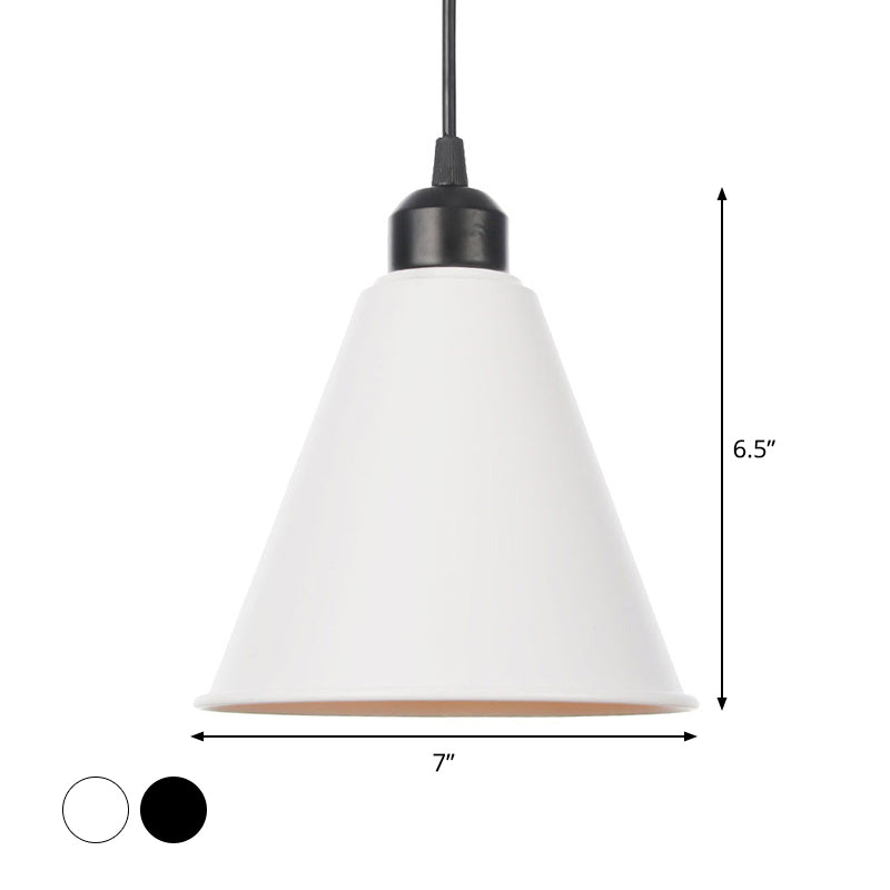 Rustic Ceiling Lamp With Flared Iron Shade For Living Room - Black/White Pendant Light Kit