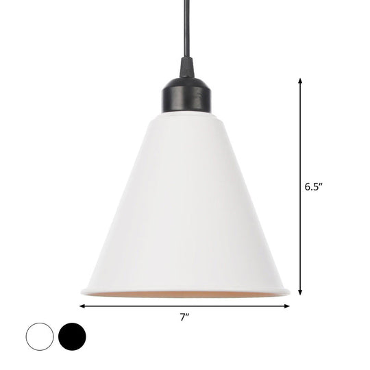 Rustic Pendant Ceiling Lamp With Flared Iron Shade - Black Or White