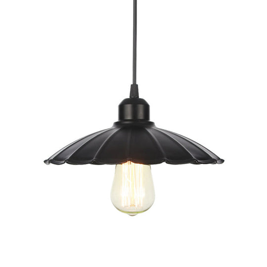 Rustic Pendant Ceiling Lamp With Flared Iron Shade - Black Or White