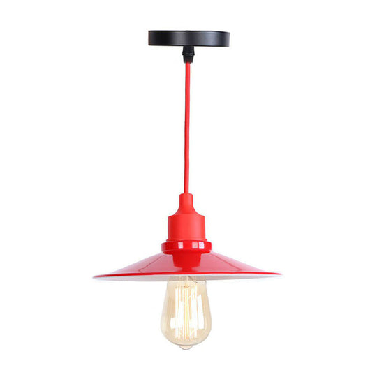 Industrial Red Iron Hanging Lamp Kit - Single Tapered/Cage/Flared Ceiling Pendant Light For Living