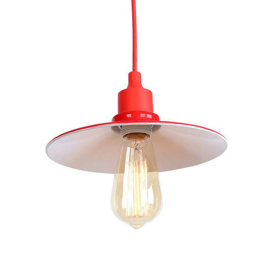 Industrial Red Iron Hanging Lamp Kit - Single Tapered/Cage/Flared Ceiling Pendant Light For Living