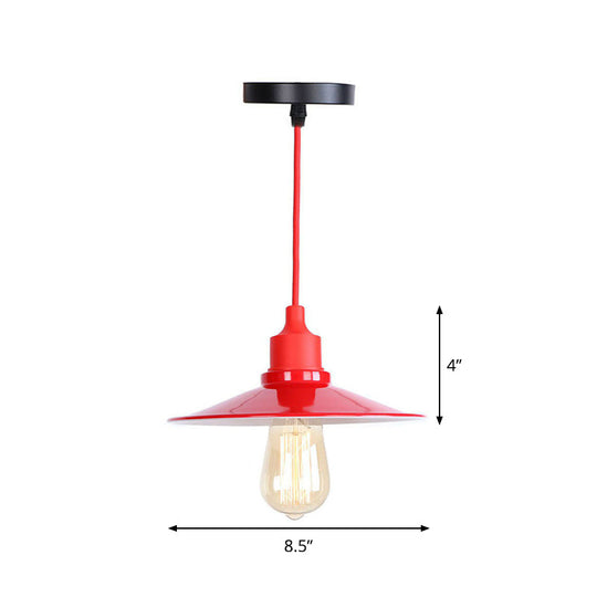Industrial Red Iron Hanging Lamp Kit - Single Tapered/Cage/Flared Ceiling Pendant Light For Living