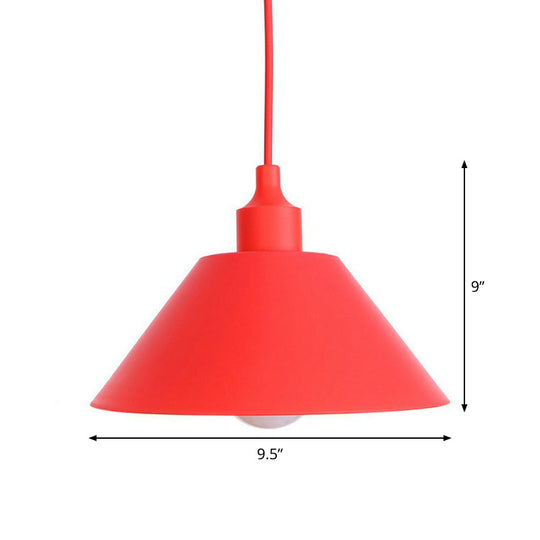 Industrial Red Iron Hanging Lamp Kit - Single Tapered/Cage/Flared Ceiling Pendant Light For Living