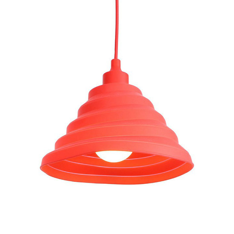 Industrial Red Iron Hanging Lamp Kit - Single Tapered/Cage/Flared Ceiling Pendant Light For Living