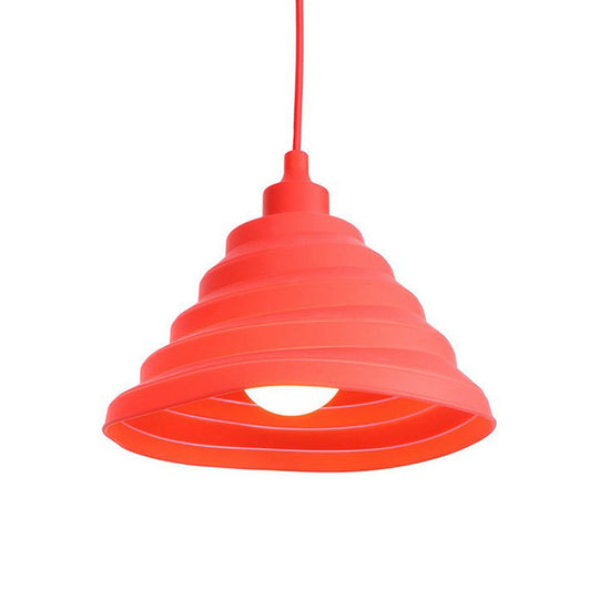 Industrial Red Iron Hanging Lamp Kit - Single Tapered/Cage/Flared Ceiling Pendant Light For Living