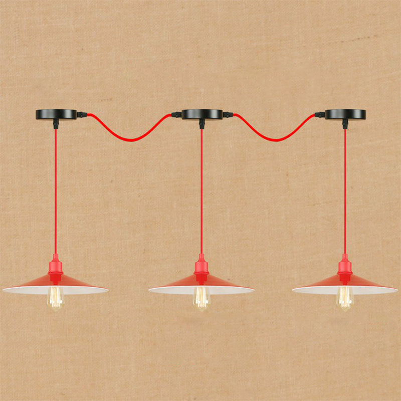 Sleek Red Metal Pendant Light For Living Room - 1 Or 3-Head Swag Design 3 / A