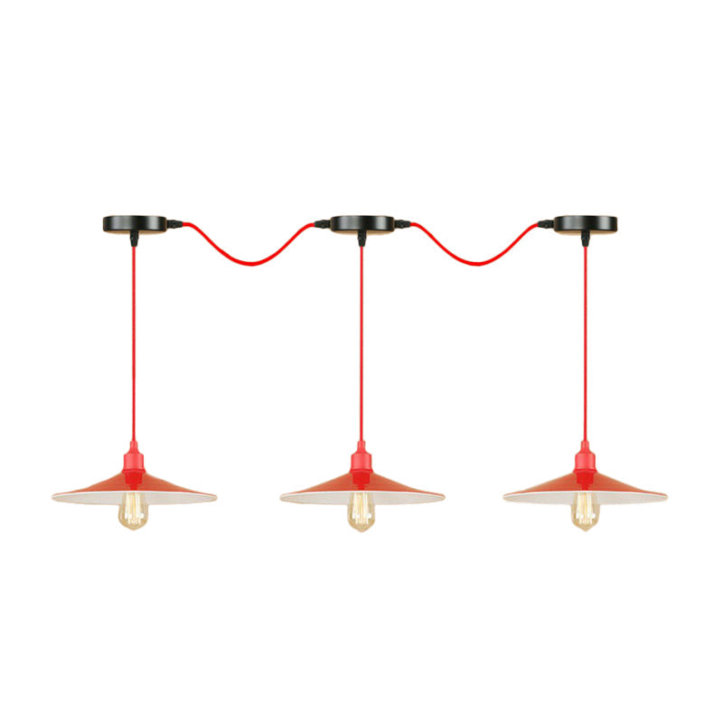 Sleek Red Metal Pendant Light For Living Room - 1 Or 3-Head Swag Design