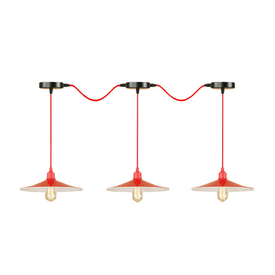 Sleek Red Metal Pendant Light For Living Room - 1 Or 3-Head Swag Design