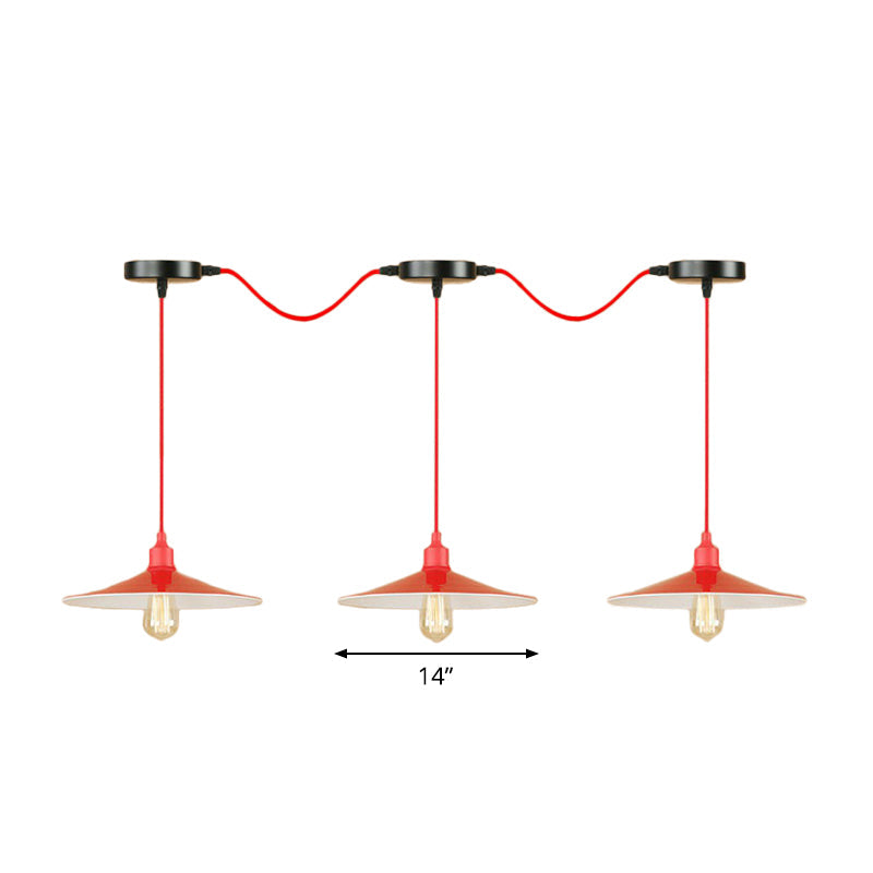 Sleek Red Metal Pendant Light For Living Room - 1 Or 3-Head Swag Design